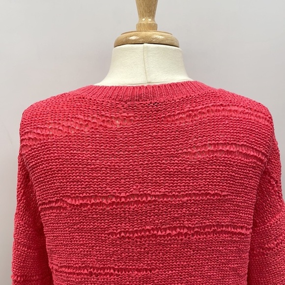 White & Warren Crochet Knit Crewneck Long Sleeve Sweater Coral Pink Small - Picture 6 of 10